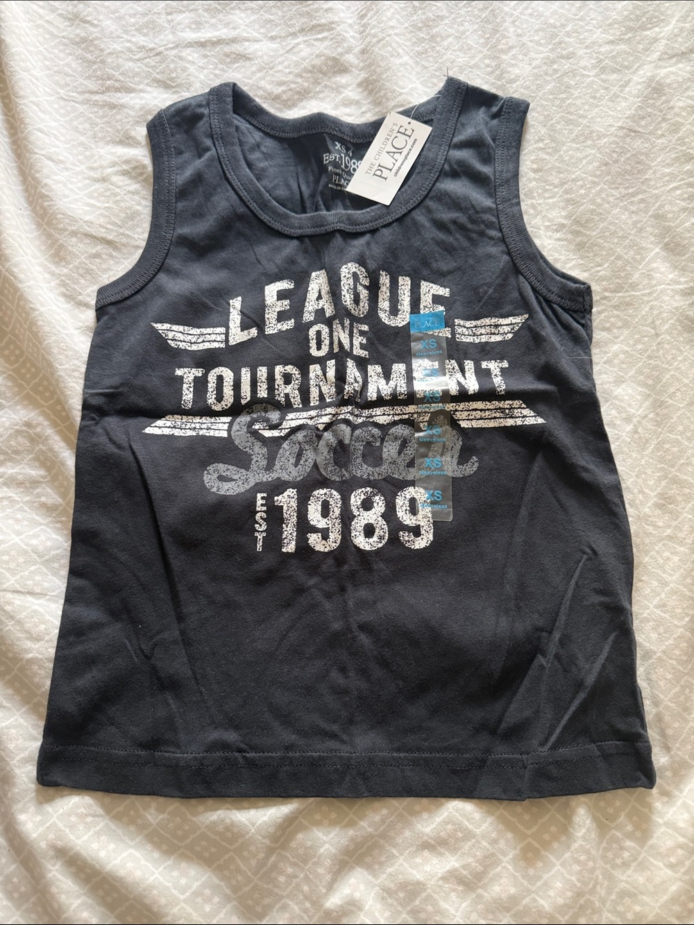The Children's Place Navy Tank with Silver Soccer Graphic